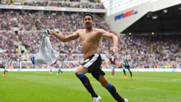 NEWCASTLE UPON TYNE, ENGLAND - MAY 24: Jonas Gutierrez of Newcastle United celebrates scoring his team's second goal during the Barclays Premier League match between Newcastle United and West Ham United at St James' Park on May 24, 2015 in Newcastle upon Tyne, England. (Photo by Stu Forster/Getty Images)