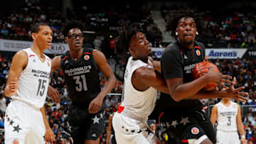 ATLANTA, GA - MARCH 28: Nazreon Reid #5 of Roselle Catholic High School drives against Nassir Little #10 of Orlando Christian Prep during the 2018 McDonald's All American Game at Philips Arena on March 28, 2018 in Atlanta, Georgia. (Photo by Kevin C. Cox/Getty Images)