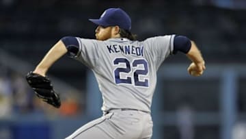 July 12, 2014; Los Angeles, CA, USA; San Diego Padres starting pitcher Ian Kennedy (22) pitches the seventh inning against the Los Angeles Dodgers at Dodger Stadium. Mandatory Credit: Gary A. Vasquez-USA TODAY Sports