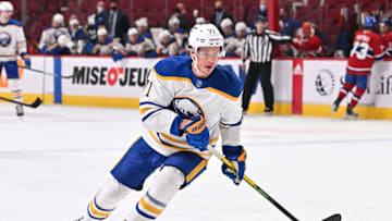 MONTREAL, QC - FEBRUARY 13: Victor Olofsson #71 of the Buffalo Sabres skates against the Montreal Canadiens during the first period at Centre Bell on February 13, 2022 in Montreal, Canada. The Buffalo Sabres defeated the Montreal Canadiens 5-3. (Photo by Minas Panagiotakis/Getty Images)
