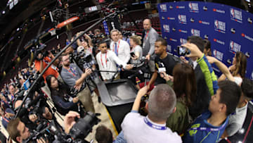 CLEVELAND, OH - JUNE 7: Rodney Hood of the Cleveland Cavaliers speaks to the media during practice and media availability as part of the 2018 NBA Finals on June 7, 2018 at Quicken Loans Arena in Cleveland, Ohio. NOTE TO USER: User expressly acknowledges and agrees that, by downloading and or using this photograph, user is consenting to the terms and conditions of Getty Images License Agreement. Mandatory Copyright Notice: Copyright 2018 NBAE (Photo by Joe Murphy/NBAE via Getty Images)