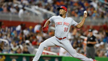 MIAMI, FL - SEPTEMBER 22: Amir Garrett #50 of the Cincinnati Reds throws against the Miami Marlins at Marlins Park on September 22, 2018 in Miami, Florida. (Photo by Joe Skipper/Getty Images)