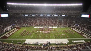 TUSCALOOSA, AL - SEPTEMBER 17: Wide view of stadium as the Alabama Crimson Tide's Million Dollar Band performs at halftime during a game against the North Texas Mean Green on September 17, 2011 at Bryant-Denny Stadium in Tuscaloosa, Alabama. (Photo by Butch Dill/Getty Images)