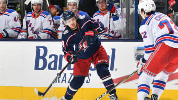 COLUMBUS, OH - JANUARY 13: Artemi Panarin #9 of the Columbus Blue Jackets skates against the New York Rangers on January 13, 2019 at Nationwide Arena in Columbus, Ohio. (Photo by Jamie Sabau/NHLI via Getty Images)