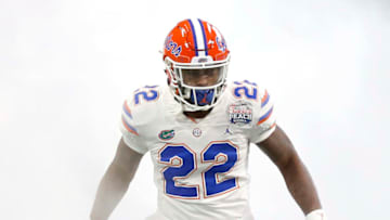 ATLANTA, GEORGIA - DECEMBER 29: Lamical Perine #22 of the Florida Gators comes out on to the field prior to the Chick-fil-A Peach Bowl against the Michigan Wolverines at Mercedes-Benz Stadium on December 29, 2018 in Atlanta, Georgia. (Photo by Mike Zarrilli/Getty Images)