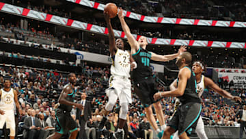 CHARLOTTE, NC - NOVEMBER 21: Darren Collison #2 of the Indiana Pacers shoots the ball against the Charlotte Hornets on November 21, 2018 at Spectrum Center in Charlotte, North Carolina. NOTE TO USER: User expressly acknowledges and agrees that, by downloading and or using this photograph, User is consenting to the terms and conditions of the Getty Images License Agreement. Mandatory Copyright Notice: Copyright 2018 NBAE (Photo by Kent Smith/NBAE via Getty Images)