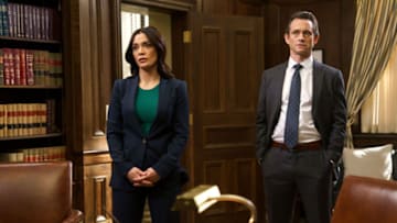 LAW & ORDER -- "Class Retreat" Episode 22020 -- Pictured: (l-r) Odelya Halevi as ADA Samantha Maroun, Hugh Dancy as ADA Nolan Price -- (Photo by: Peter Kramer/NBC)