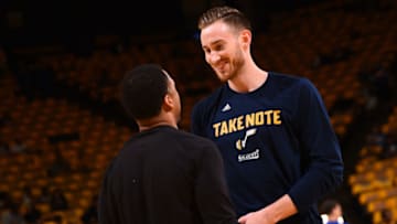 OAKLAND, CA - MAY 4: Gordon Hayward #20 of the Utah Jazz smiles before Game Two the Western Conference Semifinals against the Golden State Warriors during the 2017 NBA Playoffs on May 4, 2017 at ORACLE Arena in Oakland, California. Copyright 2017 NBAE (Photo by Noah Graham/NBAE via Getty Images)