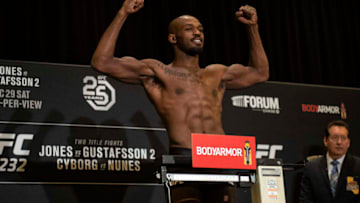 LOS ANGELES, CA - DECEMBER 28: Jon Jones weighs in at 204 pounds during UFC 232 official weigh-ins at Los Angeles Airport Marriott in Los Angeles, Friday, Dec 28, 2018. (Photo by Hans Gutknecht/Digital First Media/Los Angeles Daily News via Getty Images)
