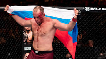 RIO DE JANEIRO, BRAZIL - MAY 12: Aleksei Oleinik of Russia celebrates victory over Junior Albini of Brazil in their heavyweight bout during the UFC 224 event at Jeunesse Arena on May 12, 2018 in Rio de Janeiro, Brazil. (Photo by Buda Mendes/Zuffa LLC/Zuffa LLC)