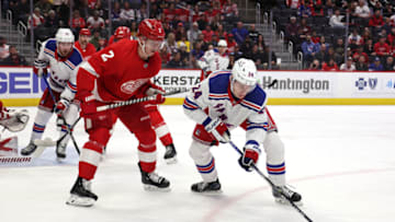 DETROIT, MICHIGAN - NOVEMBER 10: Kaapo Kakko #24 of the New York Rangers skates against the Detroit Red Wings at Little Caesars Arena on November 10, 2022 in Detroit, Michigan. (Photo by Gregory Shamus/Getty Images)