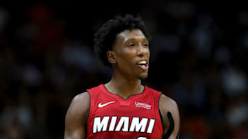 MIAMI, FL - OCTOBER 27: Josh Richardson #0 of the Miami Heat looks on against the Portland Trail Blazers during the first half at American Airlines Arena on October 27, 2018 in Miami, Florida. NOTE TO USER: User expressly acknowledges and agrees that, by downloading and or using this photograph, User is consenting to the terms and conditions of the Getty Images License Agreement. (Photo by Michael Reaves/Getty Images)