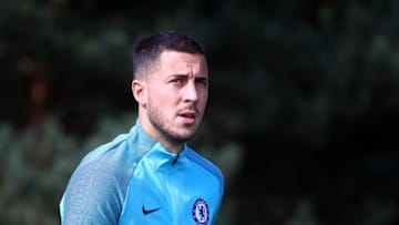 COBHAM, ENGLAND - SEPTEMBER 11: Eden Hazard of Chelsea takes part in training ahead of thier UEFA Champions League group C match against FK Qarabag at Chelsea Training Ground on September 11, 2017 in Cobham, England. (Photo by Dan Istitene/Getty Images)