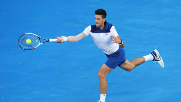 MELBOURNE, AUSTRALIA - JANUARY 22: Novak Djokovic of Serbia plays a forehand in his fourth round match against Hyeon Chung of South Korea on day eight of the 2018 Australian Open at Melbourne Park on January 22, 2018 in Melbourne, Australia. (Photo by Mark Kolbe/Getty Images)