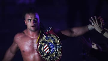 TOKYO,JAPAN - JANUARY 4: Juice Robinson slings the belt of IWGP US championship during the Wrestle Kingdom 13 at Tokyo Dome on January 04, 2019 in Tokyo, Japan. (Photo by Masashi Hara/Getty Images)