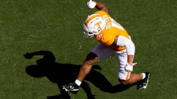 Tennessee linebacker Henry To'o To'o (11) celebrates a tackle during a SEC conference football game between the Tennessee Volunteers and the Missouri Tigers held at Neyland Stadium in Knoxville, Tenn., on Saturday, October 3, 2020.Kns Ut Football Missouri Bp
