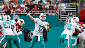MIAMI GARDENS, FL - DECEMBER 11: Dolphins quarterback Ryan Tannehill (17) throws a pass during an NFL football game between the Arizona Cardinals and the Miami Dolphins on December 11, 2016 at Hard Rock Stadium, Miami Gardens, Florida. Miami defeated Arizona 26-23. (Photo by Richard C. Lewis/Icon Sportswire via Getty Images)