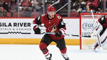 GLENDALE, AZ - OCTOBER 25: Michael Grabner #40 of the Arizona Coyotes skates up ice against the Vancouver Canucks at Gila River Arena on October 25, 2018 in Glendale, Arizona. (Photo by Norm Hall/NHLI via Getty Images)