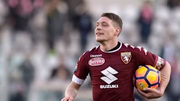 STADIO OLIMPICO GRANDE TORINO, TURIN, ITALY - 2017/03/05: Andrea Belotti of Torino FC holds the matchball after scoring a hatrick at the end of the Serie A football match between Torino FC and US Citta di Palermo. Torino FC wins 3-1 over US Citta di Palermo. (Photo by Nicolò Campo/LightRocket via Getty Images)