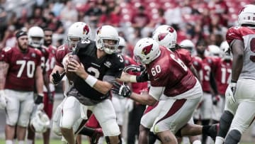 July 31, 2016; Glendale, AZ, USA; Arizona Cardinals quarterback Carson Palmer (3) looks for a receiver during training camp at University of Phoenix Stadium. Mandatory Credit: Charlie Kaijo/The Arizona Republic via USA TODAY NETWORK