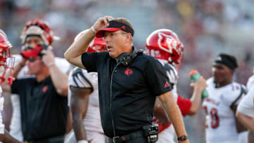 Louisville Cardinals head Coach Scott Satterfield during game against the Florida State Seminoles at Doak Campbell Stadium. Getty Images.