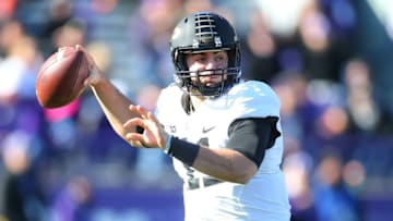 Nov 14, 2015; Evanston, IL, USA; Purdue Boilermakers quarterback David Blough (11) drops back to pass during the first half against the Northwestern Wildcats at Ryan Field. Mandatory Credit: Caylor Arnold-USA TODAY Sports