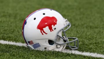 Sep 13, 2015; Orchard Park, NY, USA; A general view of a helmet worn by the Buffalo Bills before a game against the Indianapolis Colts at Ralph Wilson Stadium. Mandatory Credit: Timothy T. Ludwig-USA TODAY Sports