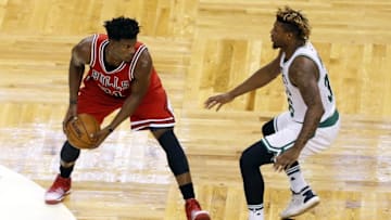 Nov 2, 2016; Boston, MA, USA; Chicago Bulls guard / forward Jimmy Butler (21) is guarded by Boston Celtics point guard Marcus Smart (36) during the first quarter at TD Garden. Mandatory Credit: Greg M. Cooper-USA TODAY Sports