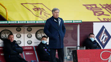 BURNLEY, ENGLAND - DECEMBER 05: Carlo Ancelotti, Manager of Everton looks on during the Premier League match between Burnley and Everton at Turf Moor on December 05, 2020 in Burnley, England. The match will be played without fans, behind closed doors as a Covid-19 precaution. (Photo by Clive Brunskill/Getty Images)