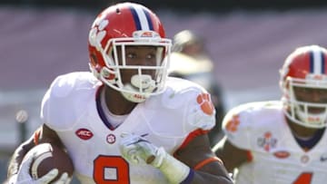 Nov 28, 2015; Columbia, SC, USA; Clemson Tigers running back Wayne Gallman (9) carries the ball during the first half against the South Carolina Gamecocks at Williams-Brice Stadium. Mandatory Credit: Joshua S. Kelly-USA TODAY Sports