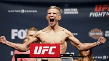 Jul 24, 2015; Chicago, IL, USA; TJ Dillashaw during weigh ins for UFC Fight Night at United Center. Mandatory Credit: Kamil Krzaczynski-USA TODAY Sports