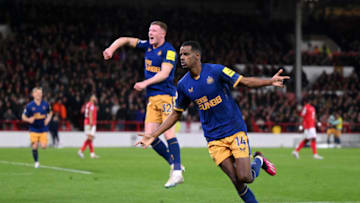 NOTTINGHAM, ENGLAND - MARCH 17: Alexander Isak of Newcastle United scores the team's second goal from a penalty kick during the Premier League match between Nottingham Forest and Newcastle United at City Ground on March 17, 2023 in Nottingham, England. (Photo by Laurence Griffiths/Getty Images)