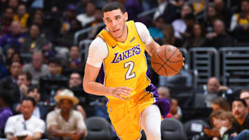 LOS ANGELES, CA - JANUARY 11: Lonzo Ball #2 of the Los Angeles Lakers handles the ball against the San Antonio Spurs on January 11, 2018 at STAPLES Center in Los Angeles, California. NOTE TO USER: User expressly acknowledges and agrees that, by downloading and/or using this photograph, user is consenting to the terms and conditions of the Getty Images License Agreement. Mandatory Copyright Notice: Copyright 2018 NBAE (Photo by Andrew D. Bernstein/NBAE via Getty Images)
