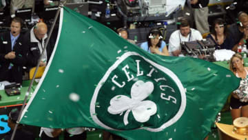 BOSTON - JUNE 17: A Boston Celtics flag is on the court after the Celtics defeated the Los Angeles Lakers in Game Six of the 2008 NBA Finals on June 17, 2008 at TD Banknorth Garden in Boston, Massachusetts. NOTE TO USER: User expressly acknowledges and agrees that, by downloading and/or using this Photograph, user is consenting to the terms and conditions of the Getty Images License Agreement. (Photo by Kevin C. Cox/Getty Images)