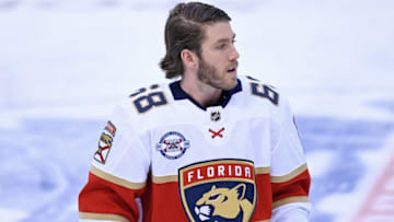 TORONTO, ON - DECEMBER 20: torFlorida Panthers Right Wing Mike Hoffman (68) in warmups prior to the regular season NHL game between the Florida Panthers and Toronto Maple Leafs on December 20, 2018 at Scotiabank Arena in Toronto, ON. (Photo by Gerry Angus/Icon Sportswire via Getty Images)