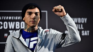 GDANSK, POLAND - OCTOBER 19: Andre Fili poses for media during the UFC Fight Night Media Day inside Ergo Arena on October 19, 2017 in Gdansk, Poland. (Photo by Jeff Bottari/Zuffa LLC/Zuffa LLC via Getty Images)