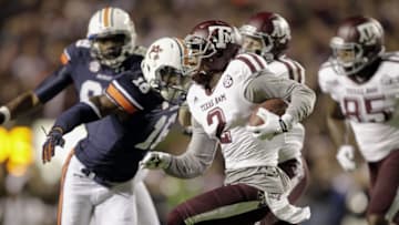 Nov 8, 2014; Auburn, AL, USA; Texas A&M Aggies receiver Speedy Noil (2) returns a kickoff against the Auburn Tigers during the second half at Jordan Hare Stadium The Aggies beat the Tigers 41-38. Mandatory Credit: John Reed-USA TODAY Sports