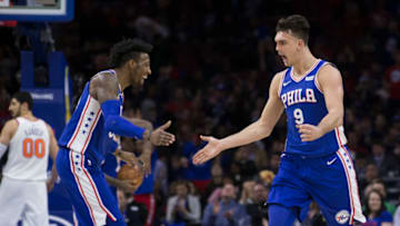 PHILADELPHIA, PA - FEBRUARY 12: Dario Saric #9 of the Philadelphia 76ers. (Photo by Mitchell Leff/Getty Images)