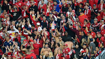 Oct 23, 2016; Philadelphia, PA, USA; New York Red Bulls fans cheer during the second half against the Philadelphia Union at Talen Energy Stadium. The Red Bulls won 2-0. Mandatory Credit: Derik Hamilton-USA TODAY Sports