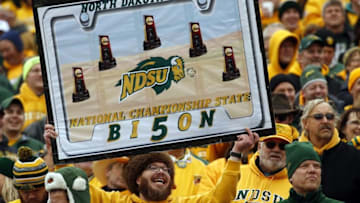 Jan 9, 2016; Frisco, TX, USA; North Dakota State Bison fans holds up a sign in the game against the Jacksonville State Gamecocks in the FCS Championship college football game at Toyota Stadium. North Dakota State won 37-10. Mandatory Credit: Tim Heitman-USA TODAY Sports