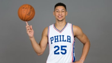 Sep 26, 2016; Philadelphia, PA, USA; Philadelphia 76ers forward Ben Simmons (25) during media day at the Philadelphia 76ers Training Complex. Mandatory Credit: Bill Streicher-USA TODAY Sports