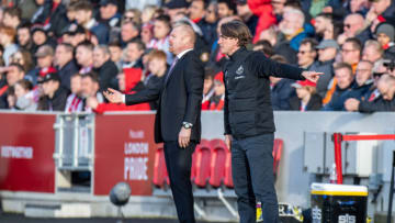 Sean Dyche of Burnley and Thomas Frank of Brentford (Photo by Sebastian Frej/MB Media/Getty Images)