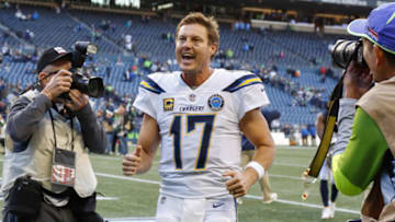 SEATTLE, WA - NOVEMBER 04: Quarterback Philip Rivers #17 of the Los Angeles Chargers heads off the field following the game against the Seattle Seahawks at CenturyLink Field on November 4, 2018 in Seattle, Washington. (Photo by Otto Greule Jr/Getty Images)