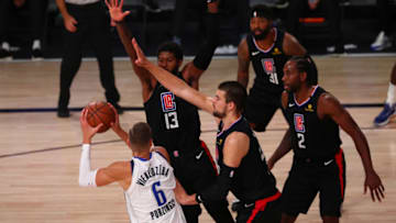 LA Clippers Paul George, Marcus Morris, Kawhi Leonard, Ivica Zubac (Photo by Kim Klement-Pool/Getty Images)