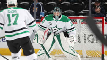 DENVER, CO - DECEMBER 3: Goaltender Ben Bishop #30 of the Dallas Stars stands in goal during warm ups prior to the game against the Colorado Avalanche at the Pepsi Center on December 3, 2017 in Denver, Colorado. (Photo by Michael Martin/NHLI via Getty Images)