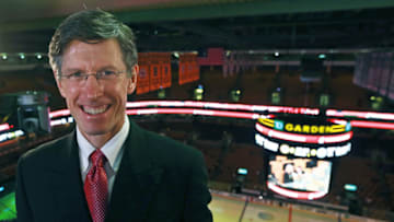 BOSTON - NOVEMBER 6: NESN Bruins broadcaster Jack Edwards is pictured in the booth high above the TD Garden ice. The Boston Bruins hosted the Edmonton Oilers in a regular season NHL game at the TD Garden. (Photo by Jim Davis/The Boston Globe via Getty Images)