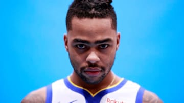 SAN FRANCISCO, CA - SEPTEMBER 30: D'Angelo Russell #0 of the Golden State Warriors poses for a portrait during media day on September 30, 2019 at the Biofreeze Performance Center in San Francisco, California. NOTE TO USER: User expressly acknowledges and agrees that, by downloading and/or using this photograph, user is consenting to the terms and conditions of the Getty Images License Agreement. Mandatory Copyright Notice: Copyright 2019 NBAE (Photo by Jack Arent /NBAE via Getty Images)