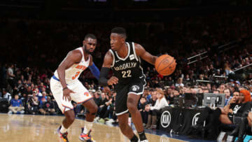 NEW YORK, NY - OCTOBER 12: Caris LeVert #22 of the Brooklyn Nets handles the ball against the New York Knicks on October 12, 2018 at Madison Square Garden in New York City, New York. NOTE TO USER: User expressly acknowledges and agrees that, by downloading and or using this photograph, User is consenting to the terms and conditions of the Getty Images License Agreement. Mandatory Copyright Notice: Copyright 2018 NBAE (Photo by Nathaniel S. Butler/NBAE via Getty Images)