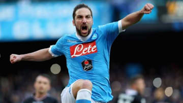 NAPLES, ITALY - FEBRUARY 07: Gonzalo Higuain of Napoli celebrates the opening goal during the Serie A match between SSC Napoli and Carpi FC at Stadio San Paolo on February 7, 2016 in Naples, Italy. (Photo by Maurizio Lagana/Getty Images)