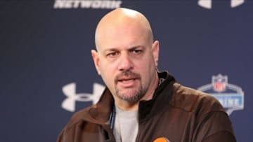 Feb 22, 2014; Indianapolis, IN, USA; Cleveland Browns head coach Mike Pettine speaks at the NFL Combine at Lucas Oil Stadium. Mandatory Credit: Pat Lovell-USA TODAY Sports